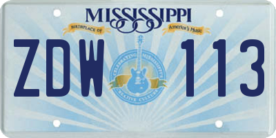 MS license plate ZDW113