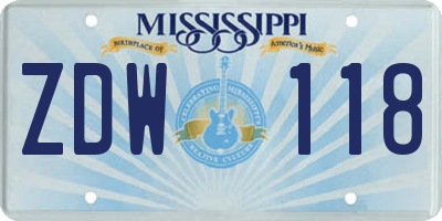 MS license plate ZDW118