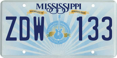 MS license plate ZDW133