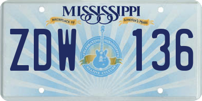 MS license plate ZDW136