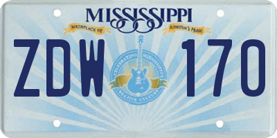 MS license plate ZDW170