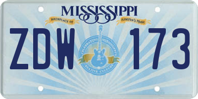 MS license plate ZDW173