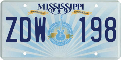 MS license plate ZDW198