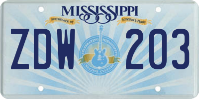 MS license plate ZDW203