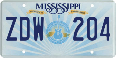MS license plate ZDW204