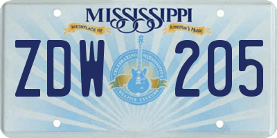 MS license plate ZDW205