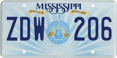 MS license plate ZDW206