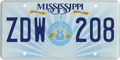 MS license plate ZDW208