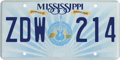 MS license plate ZDW214