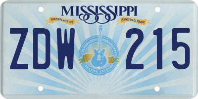 MS license plate ZDW215