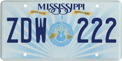 MS license plate ZDW222