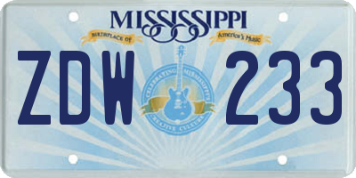 MS license plate ZDW233
