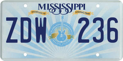MS license plate ZDW236