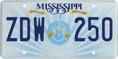 MS license plate ZDW250