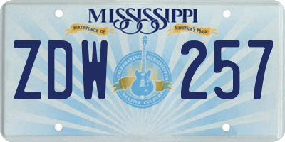 MS license plate ZDW257