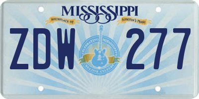 MS license plate ZDW277