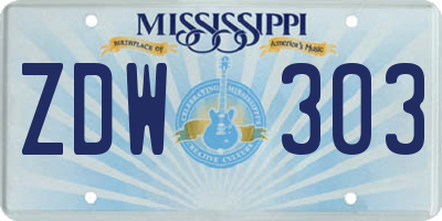 MS license plate ZDW303