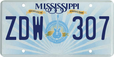 MS license plate ZDW307
