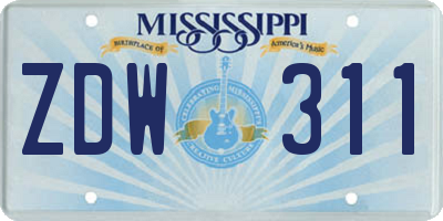 MS license plate ZDW311