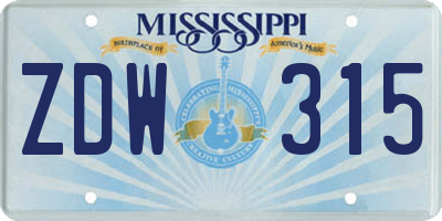 MS license plate ZDW315