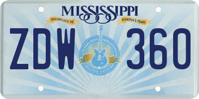 MS license plate ZDW360
