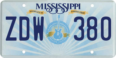 MS license plate ZDW380
