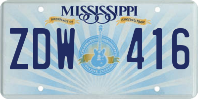 MS license plate ZDW416