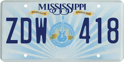 MS license plate ZDW418