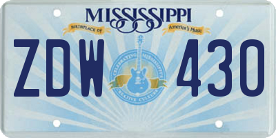 MS license plate ZDW430