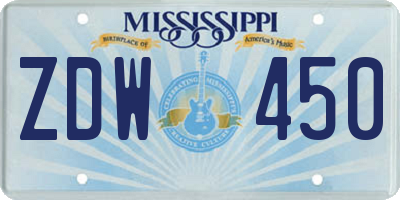 MS license plate ZDW450