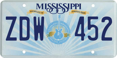 MS license plate ZDW452