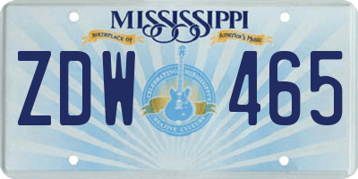 MS license plate ZDW465