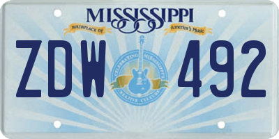 MS license plate ZDW492