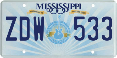 MS license plate ZDW533