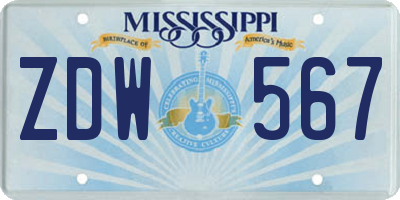 MS license plate ZDW567