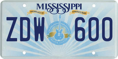 MS license plate ZDW600