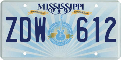 MS license plate ZDW612