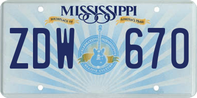 MS license plate ZDW670