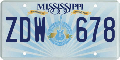 MS license plate ZDW678