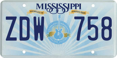 MS license plate ZDW758