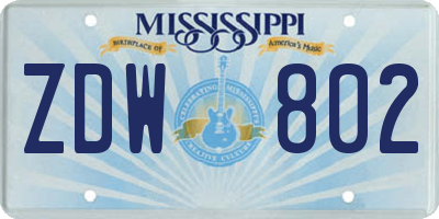 MS license plate ZDW802