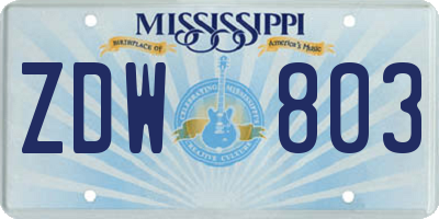 MS license plate ZDW803