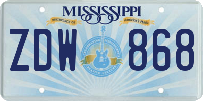 MS license plate ZDW868