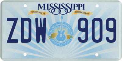 MS license plate ZDW909