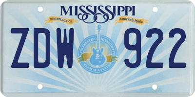 MS license plate ZDW922