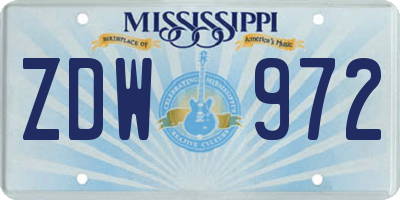 MS license plate ZDW972