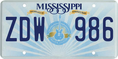 MS license plate ZDW986
