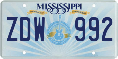 MS license plate ZDW992