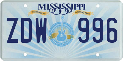 MS license plate ZDW996