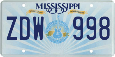 MS license plate ZDW998